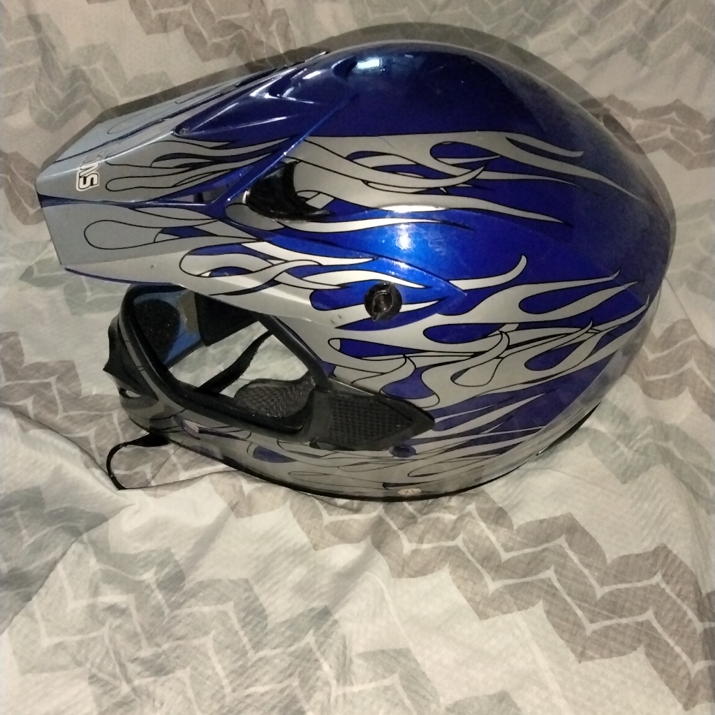 Tms Full Face Motorcycle Motocross Helmet Gray/Blue Xl Fmvss218 Dot